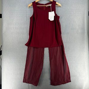 Initial Womens Asymmetric Blouse S/M Red Burgundy Flowy Back Party Cocktail